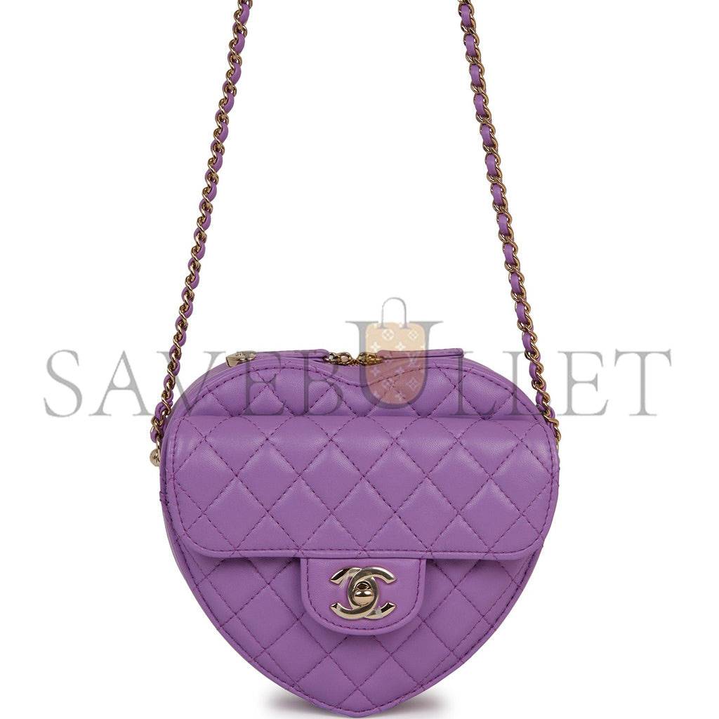 CHANEL CC IN LOVE LARGE HEART BAG PURPLE LAMBSKIN LIGHT GOLD HARDWARE (20*18*6cm) CHANEL CC IN LOVE LARGE HEART BAG PURPLE LAMBSKIN LIGHT GOLD HARDWARE (20*18*6cm)