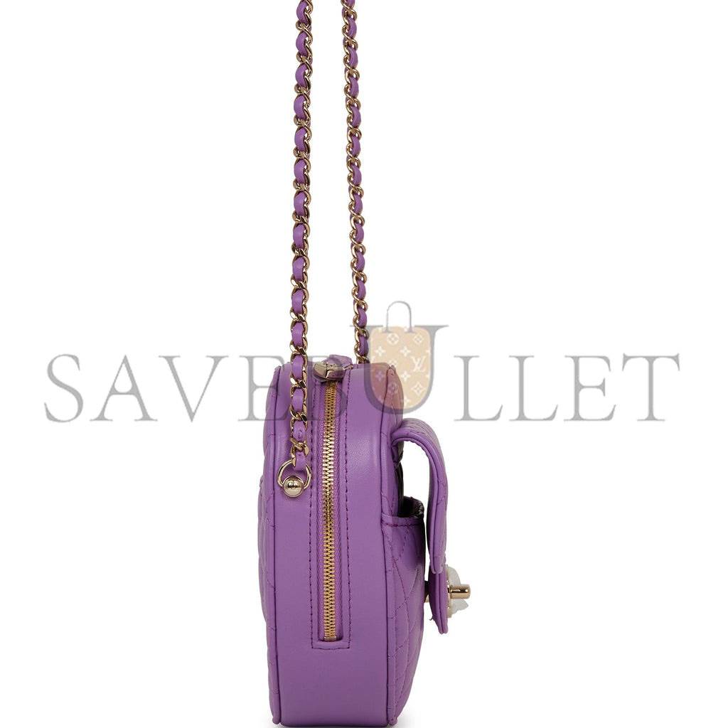 CHANEL CC IN LOVE LARGE HEART BAG PURPLE LAMBSKIN LIGHT GOLD HARDWARE (20*18*6cm) CHANEL CC IN LOVE LARGE HEART BAG PURPLE LAMBSKIN LIGHT GOLD HARDWARE (20*18*6cm)