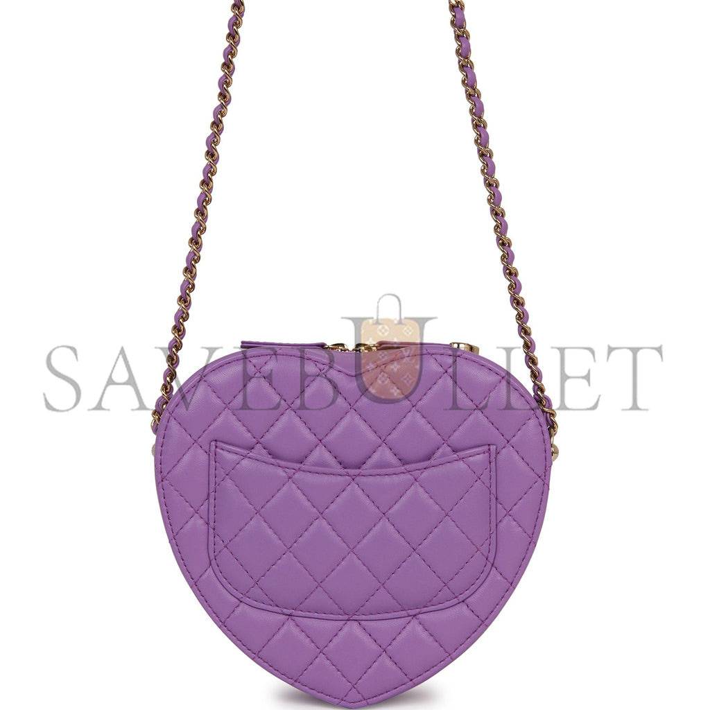 CHANEL CC IN LOVE LARGE HEART BAG PURPLE LAMBSKIN LIGHT GOLD HARDWARE (20*18*6cm) CHANEL CC IN LOVE LARGE HEART BAG PURPLE LAMBSKIN LIGHT GOLD HARDWARE (20*18*6cm)