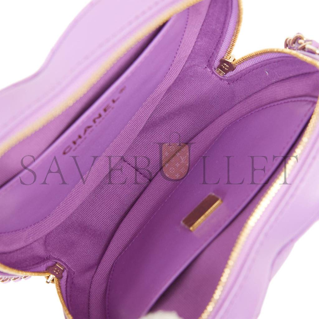 CHANEL CC IN LOVE LARGE HEART BAG PURPLE LAMBSKIN LIGHT GOLD HARDWARE (20*18*6cm) CHANEL CC IN LOVE LARGE HEART BAG PURPLE LAMBSKIN LIGHT GOLD HARDWARE (20*18*6cm)