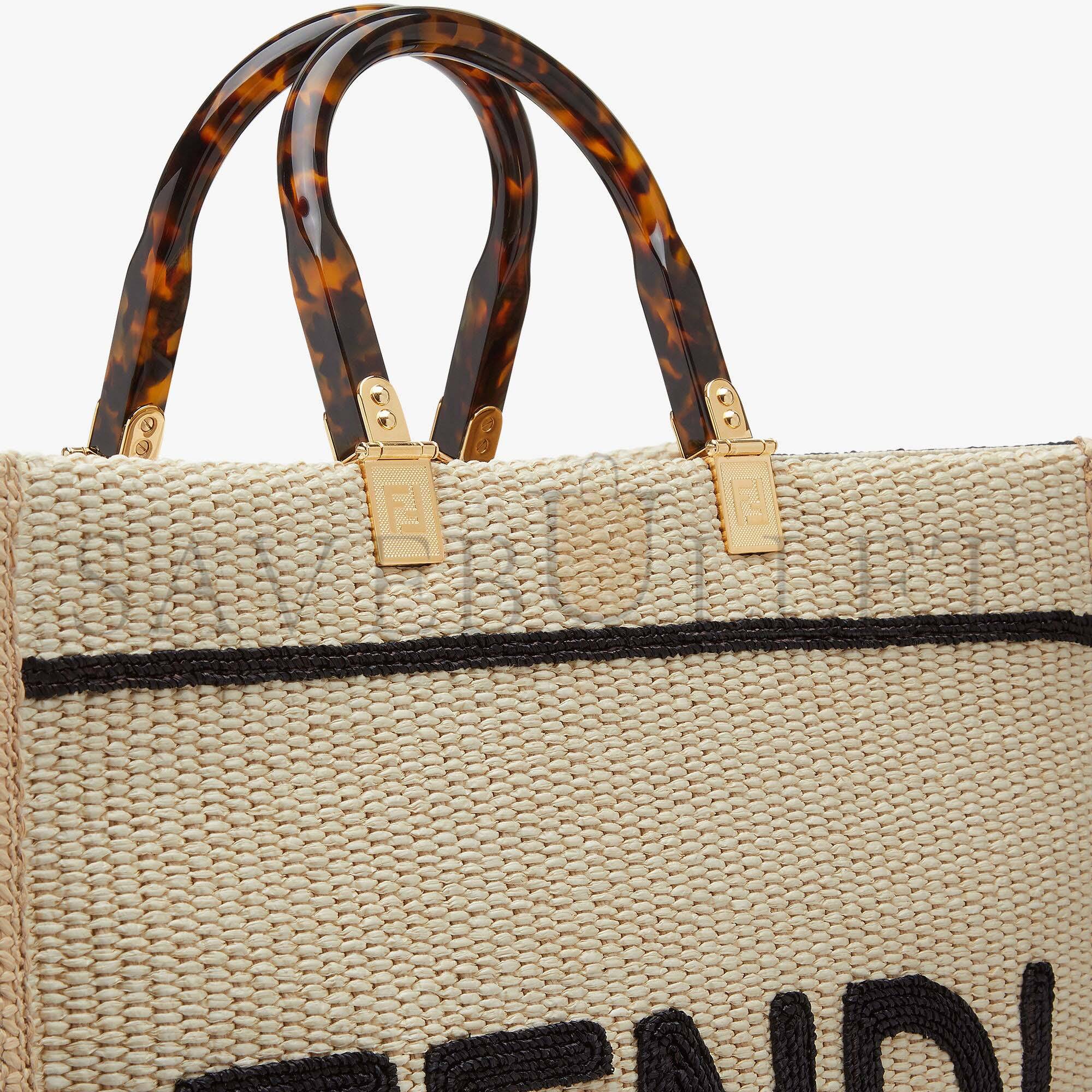 FENDI SUNSHINE MEDIUM - BEIGE AND BLACK STRAW SHOPPER 8BH386AKRPF1CBX (35*31*17cm) FENDI SUNSHINE MEDIUM - BEIGE AND BLACK STRAW SHOPPER 8BH386AKRPF1CBX (35*31*17cm)