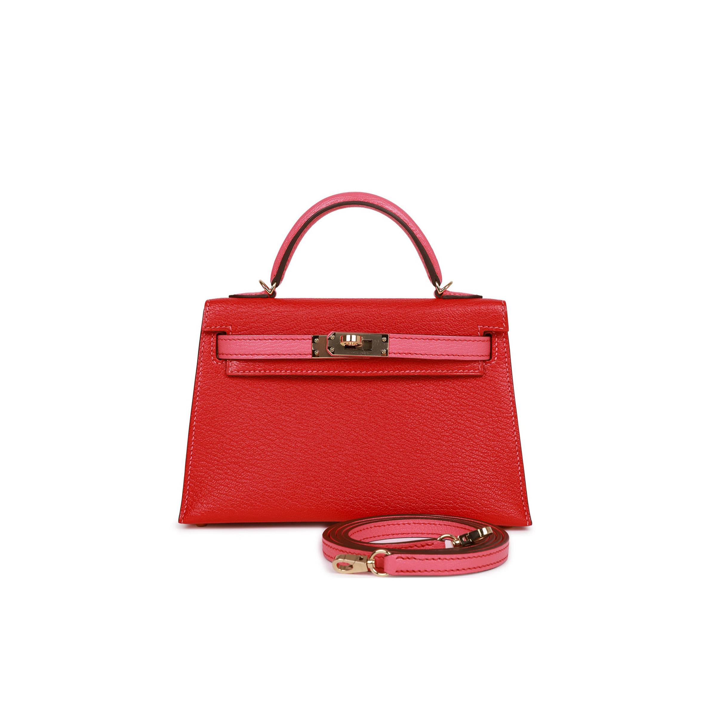 HERMES SPECIAL ORDER (HSS) KELLY MINI SELLIER 20 ROUGE DE COEUR AND ROSE LIPSTICK CHEVRE PERMABRASS HARDWARE (19*12*5.5cm)