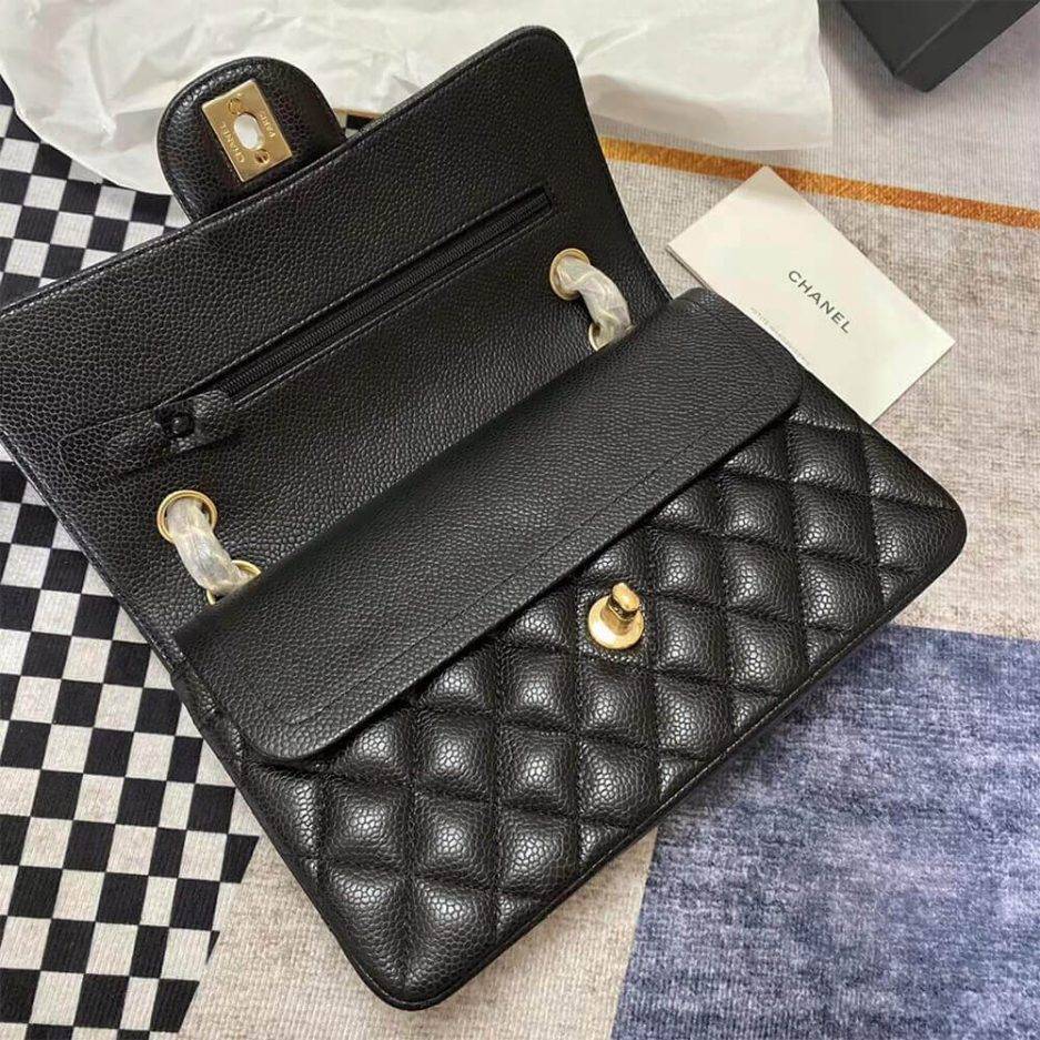 CHANEL CLASSIC FLAP MEDIUM BLACK LAMBSKIN LEATHER GOLD HARDWARE (25.5*15.5*6.5cm) CHANEL CLASSIC FLAP MEDIUM BLACK LAMBSKIN LEATHER GOLD HARDWARE (25.5*15.5*6.5cm)