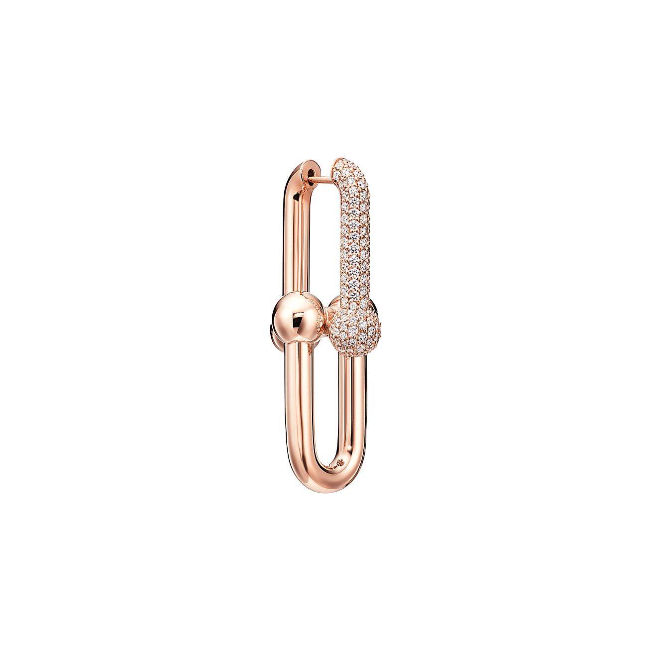 TIFFANY HARDWEAR LINK EARRINGS IN 18K ROSE GOLD WITH PAVÉ DIAMONDS