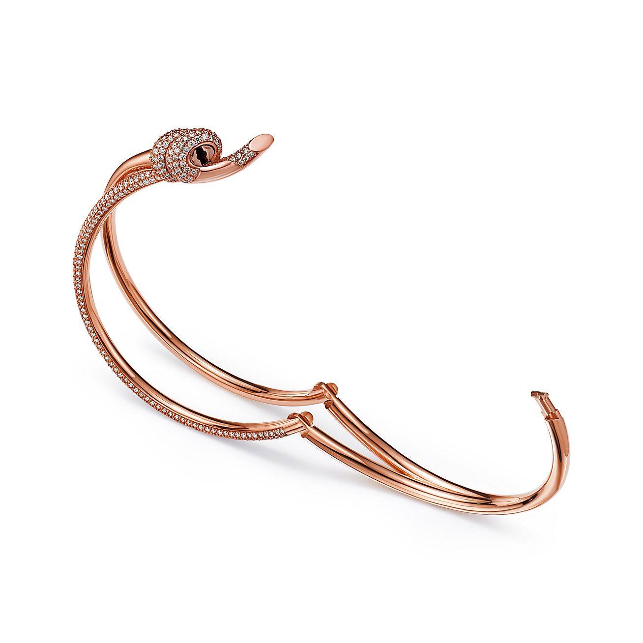 TIFFANY KNOT DOUBLE ROW HINGED BANGLE IN ROSE GOLD WITH DIAMONDS