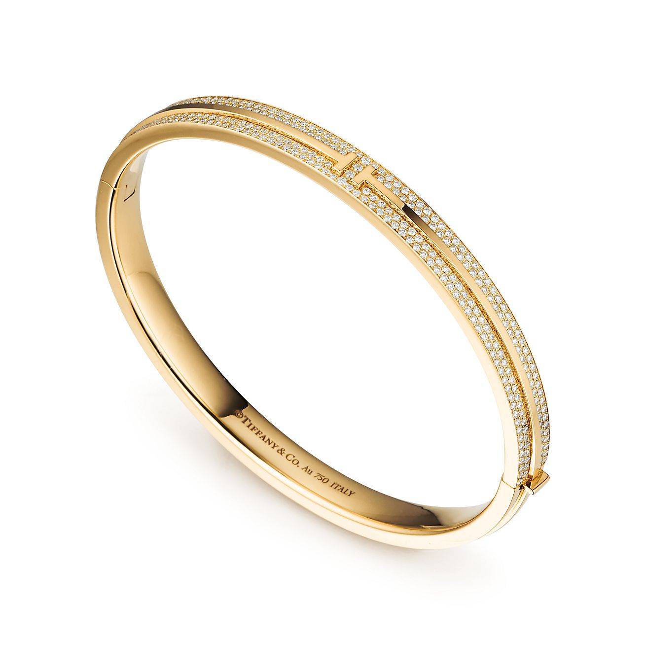 Tiffany T Pavé Diamond Hinged Bangle in 18k Gold