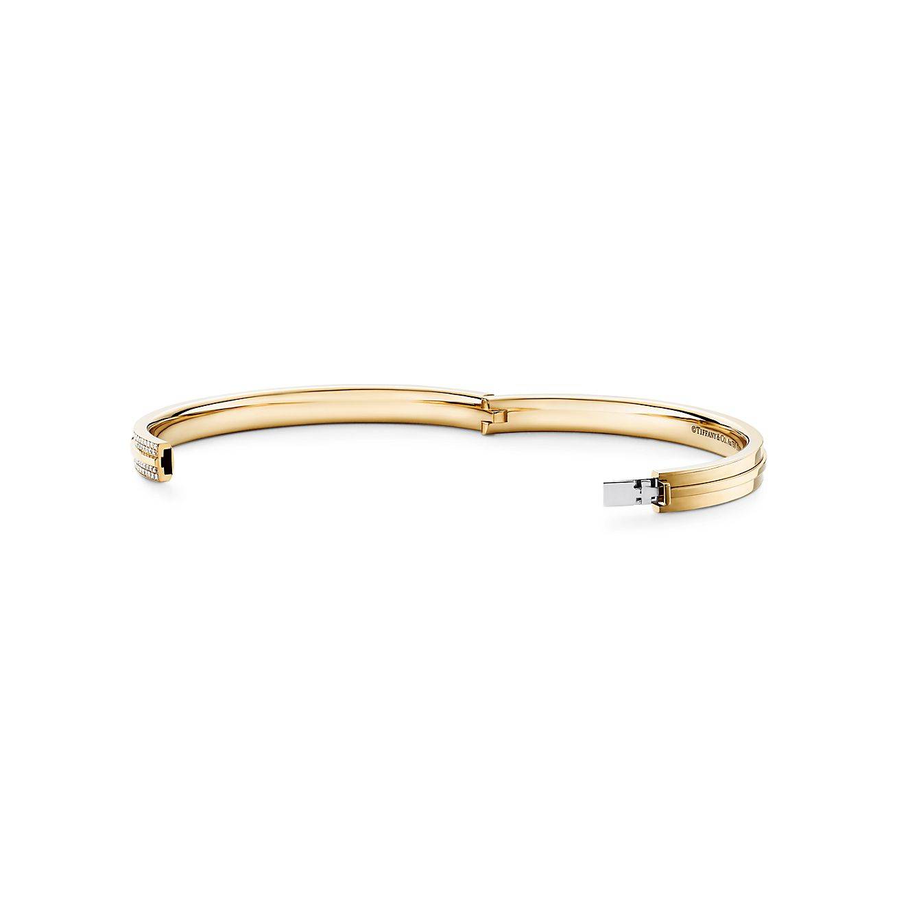 Tiffany T Pavé Diamond Hinged Bangle in 18k Gold