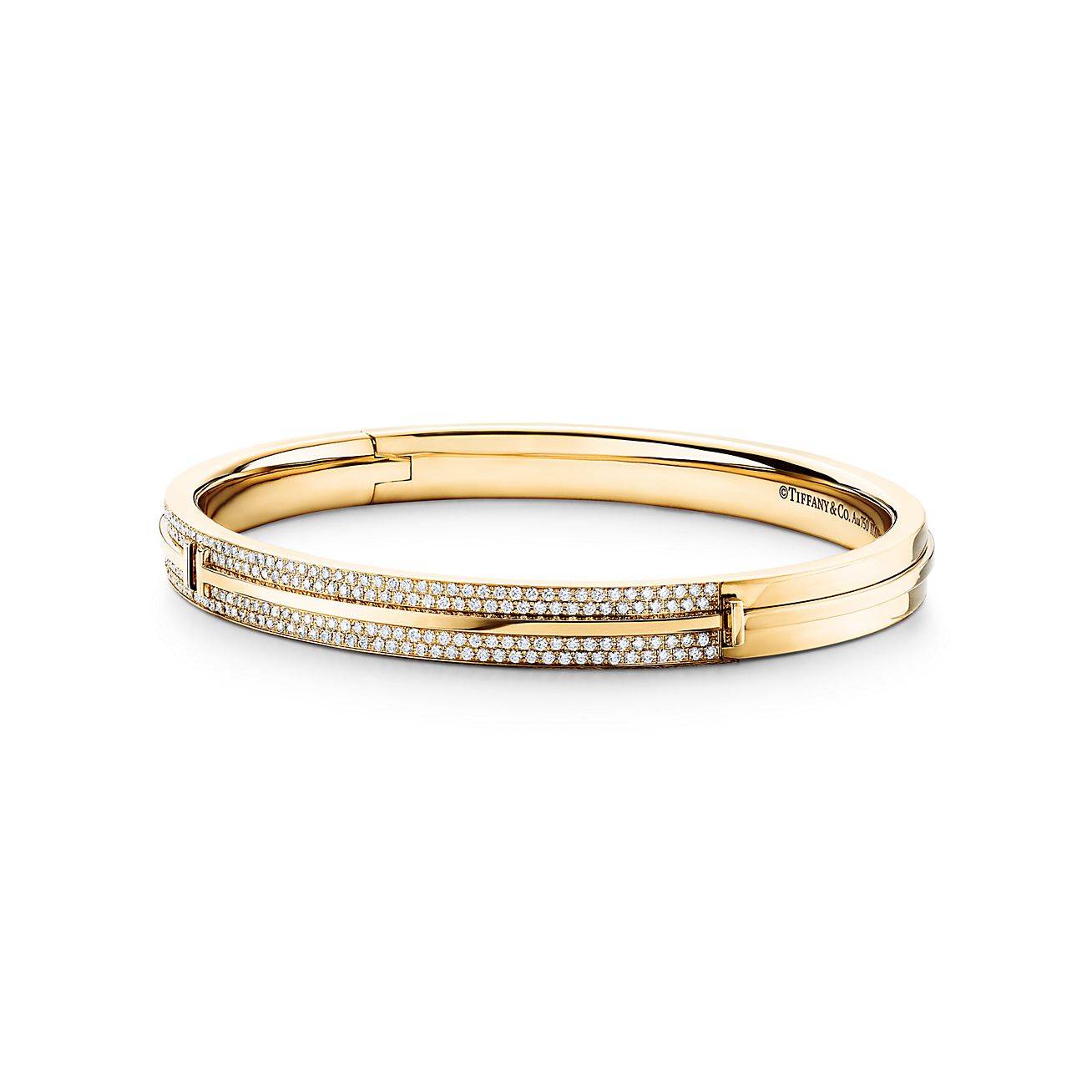 Tiffany T Pavé Diamond Hinged Bangle in 18k Gold