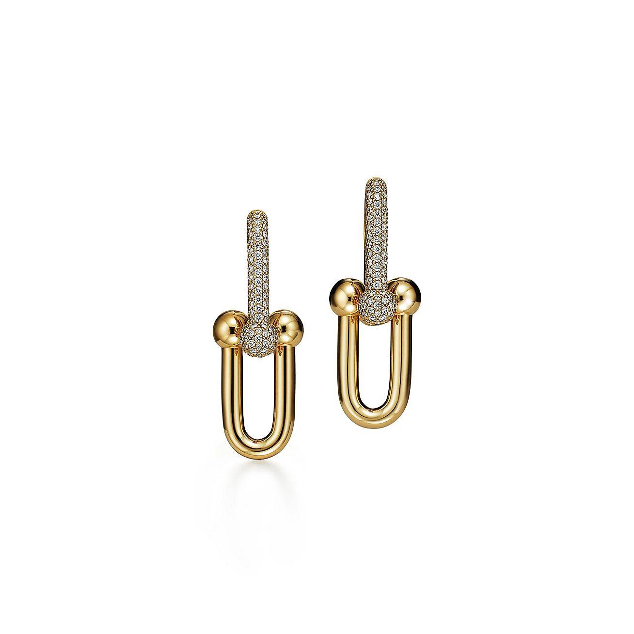 TIFFANY HARDWEAR LINK EARRINGS IN WHITE GOLD WITH PAVÉ DIAMONDS