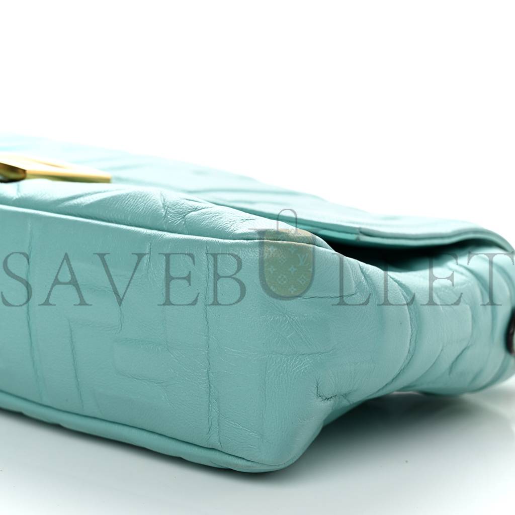 FENDI NAPPA FF 1974 EMBOSSED BAGUETTE TIFFANY (26*17*6cm)