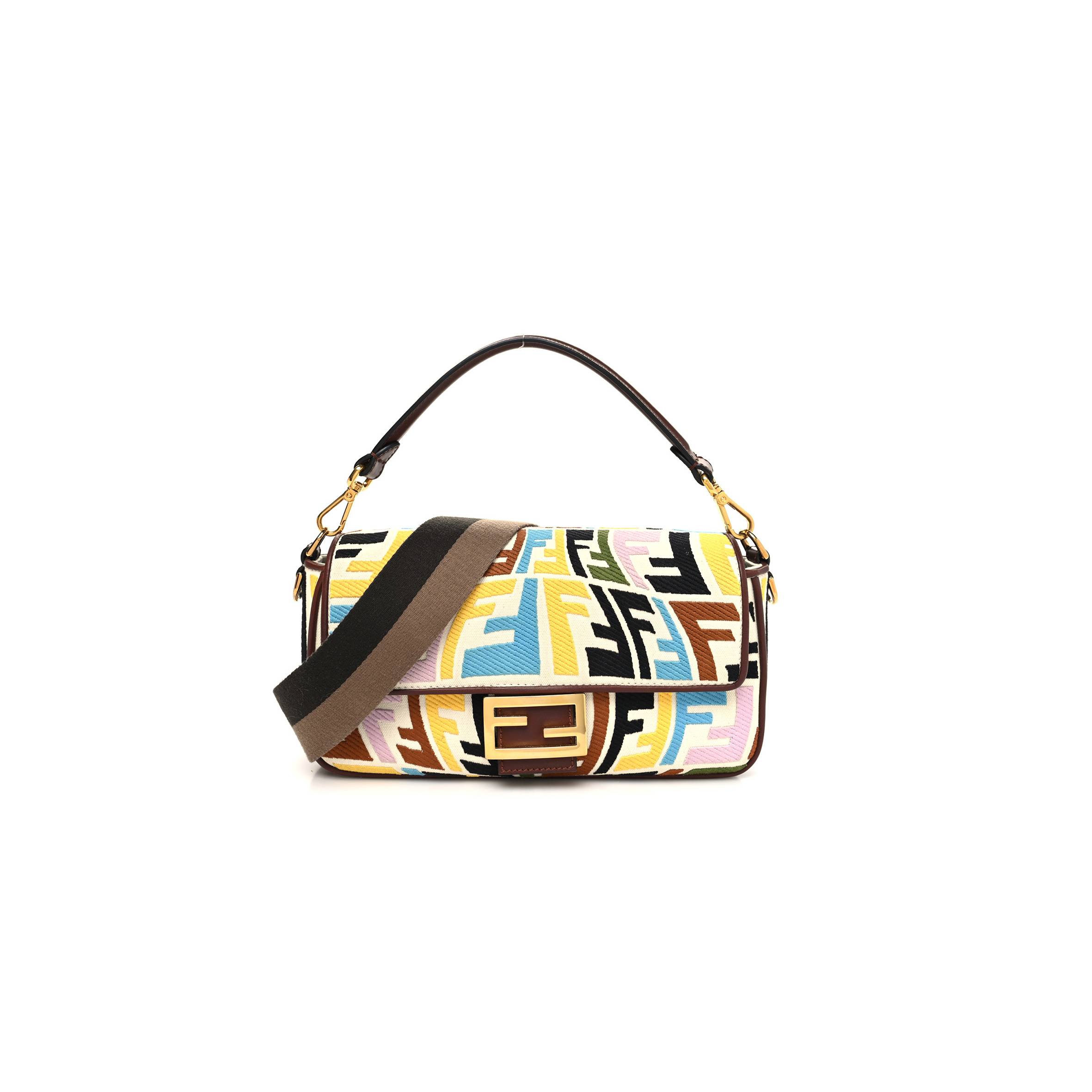 FENDI X SARA COLEMAN CANVAS VITELLO KING SETA FF FISH EYE EMBROIDERED BAGUETTE GREZZO MULTICOLOR GHIANDA (28*15*8cm) FENDI X SARA COLEMAN CANVAS VITELLO KING SETA FF FISH EYE EMBROIDERED BAGUETTE GREZZO MULTICOLOR GHIANDA (28*15*8cm)