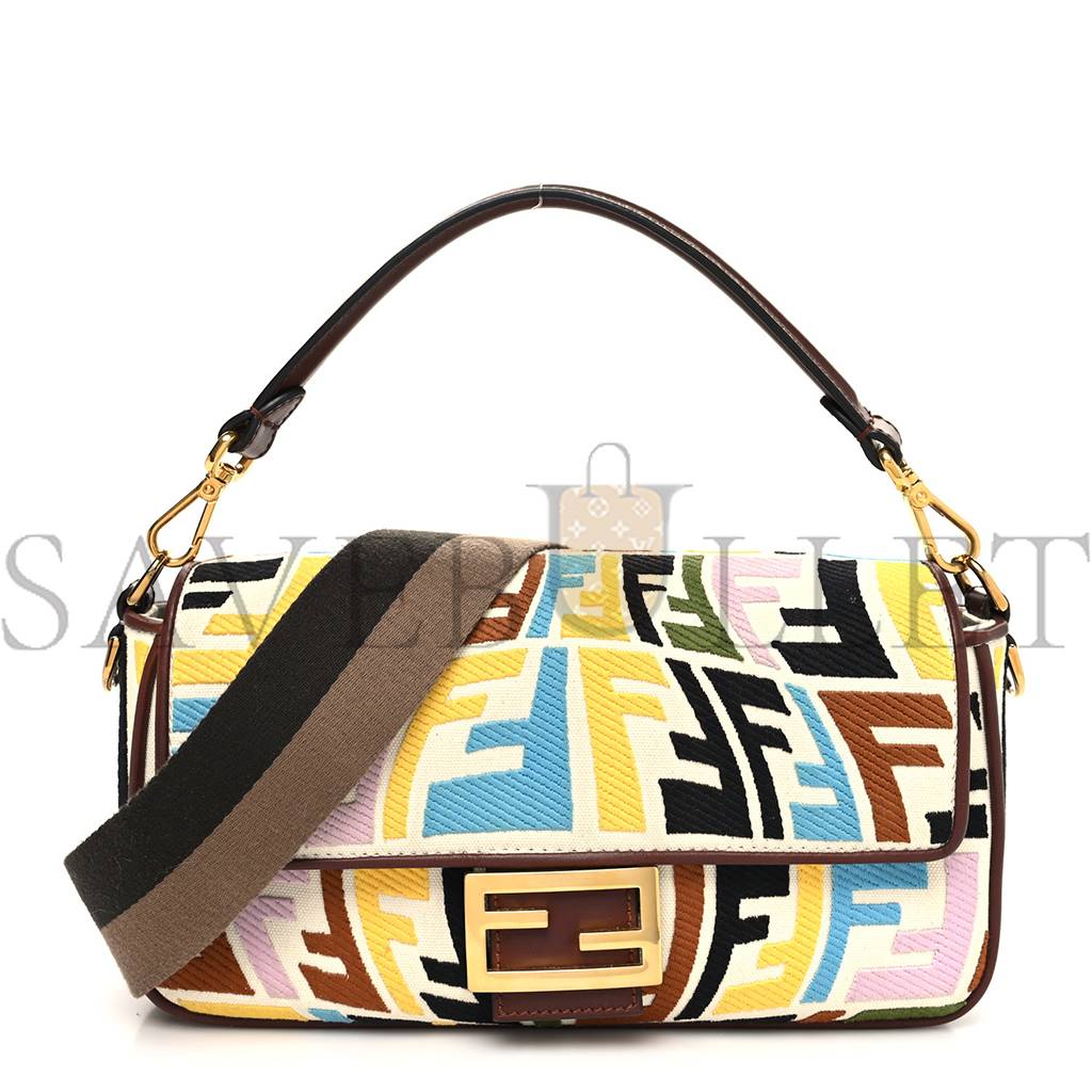 FENDI X SARA COLEMAN CANVAS VITELLO KING SETA FF FISH EYE EMBROIDERED BAGUETTE GREZZO MULTICOLOR GHIANDA (28*15*8cm) FENDI X SARA COLEMAN CANVAS VITELLO KING SETA FF FISH EYE EMBROIDERED BAGUETTE GREZZO MULTICOLOR GHIANDA (28*15*8cm)