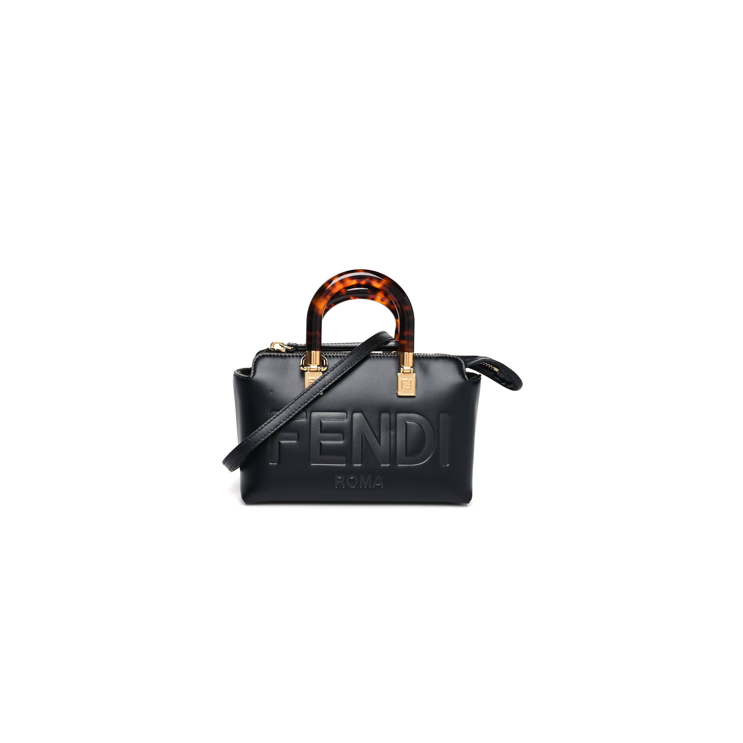FENDI VITELLO KING PLEXIGLASS LOGO EMBOSSED MINI BY THE WAY TOP HANDLE BOSTON BAG BLACK (18*10*9cm) FENDI VITELLO KING PLEXIGLASS LOGO EMBOSSED MINI BY THE WAY TOP HANDLE BOSTON BAG BLACK (18*10*9cm)